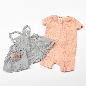 Cotton On Baby pink polkadot print jumper + Baby Cat & Jack bunny overall dress
